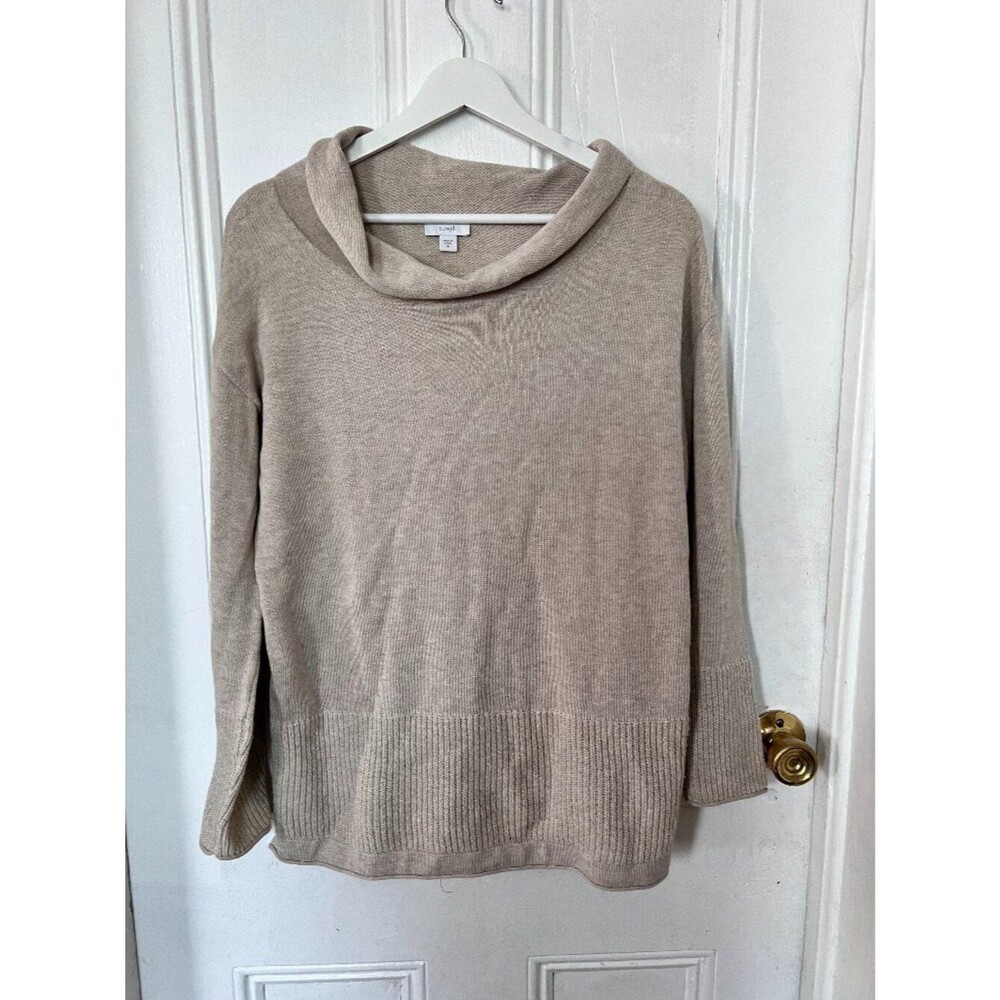 Pure Jill Beige Cowl Neck Knit Sweater XS Minimalist Soft Neutral Cozy Top